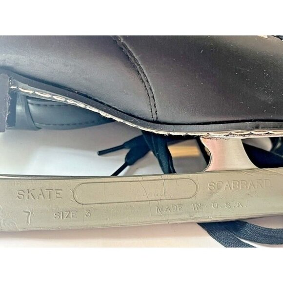 Scabbard Size 7 Black Leather Lace Up Figure Ice Skates Sheffield Steel w Guards - Picture 6 of 9